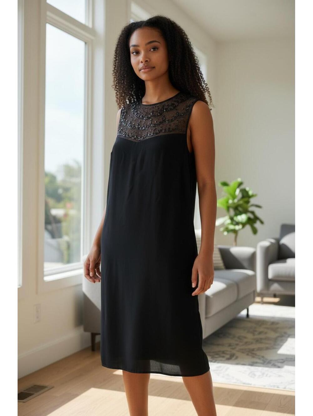 Carnival Black Sleeveless Sheer Beaded Dress‎ SZ 14